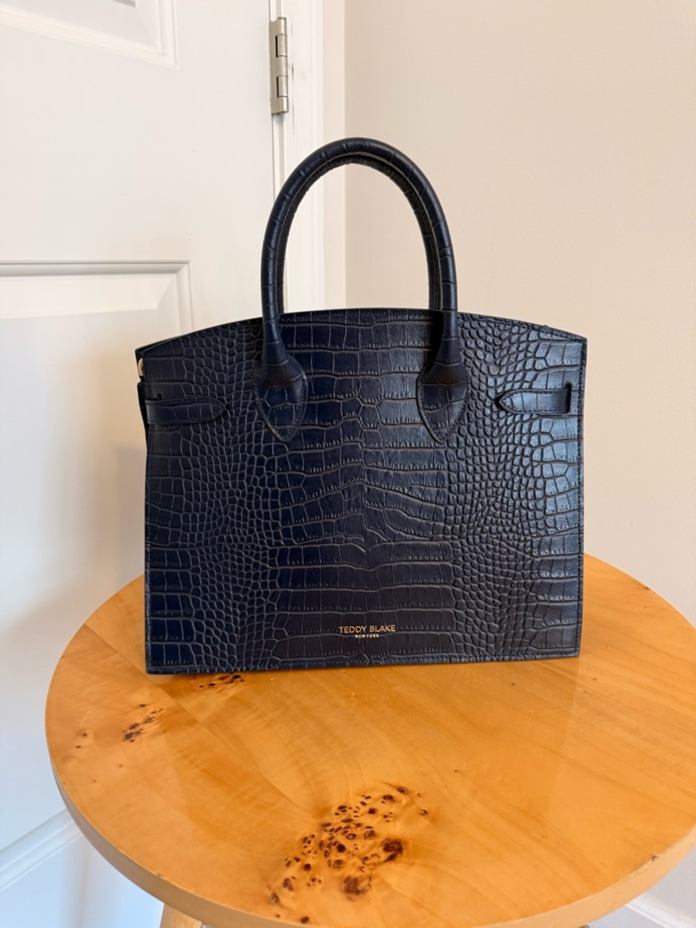 Teddy Blake Navy Croc-Embossed Leather Tote